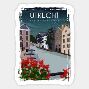 Utrecht The Netherlands Vintage Minimal Retro Travel Poster at Night Sticker
